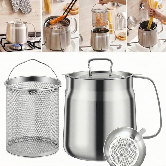 Friteuse Profonde en Acier Inoxydable 304 de 68 Oz avec Bassin