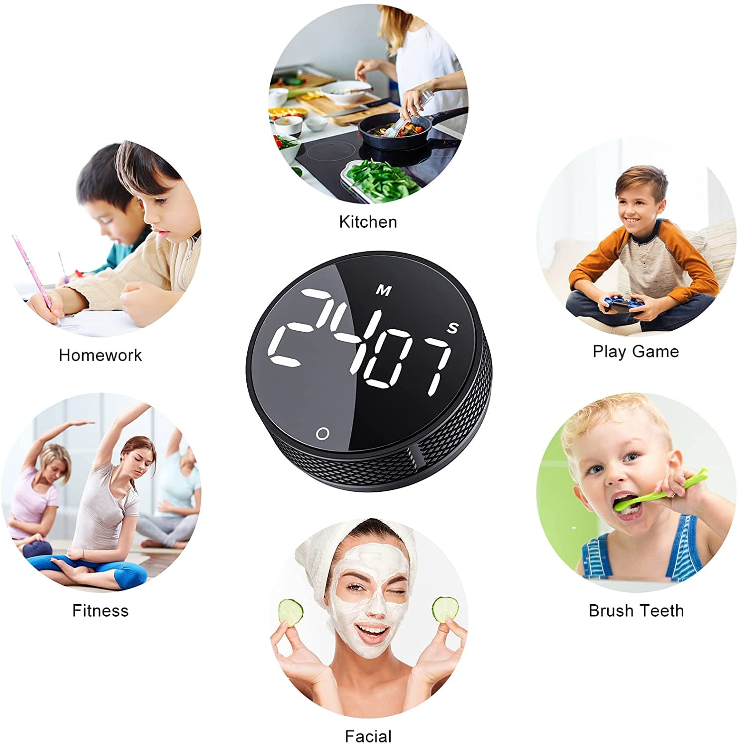 Rechargeable Digital Kitchen Timer for Cooking, Magnetic Timers with  Countdown/up, Kids Timer with 5”LED Display 3 Brightness 4 Volume  Adjustable for