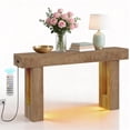 thumbnail image 1 of 63 inch Console Table with Power Outlets and LED Motion Sensor Light, Narrow Wooden Sofa Table with Storage, Farmhouse Entryway Hallway Accent Table, Natural Oak, 1 of 8