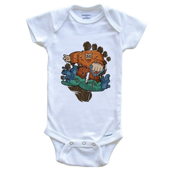 Bigfoot Waterskiing Baby Bodysuit - Sasquatch on Waterkis Baby Bodysuit, 0-3 months white
