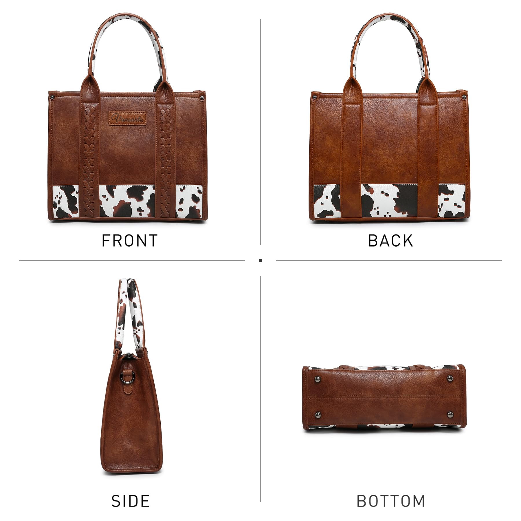 VANSARTO Cow Print Tote Bag for Women Western Top Handle Handbags Satchel Bag Shoulder Purse with Guitar Strap