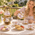 thumbnail image 6 of HDUTNGISN 20Pcs European Porcelain Tea Set,Saucers with Metal Holderfor Women,Purple, 6 of 12