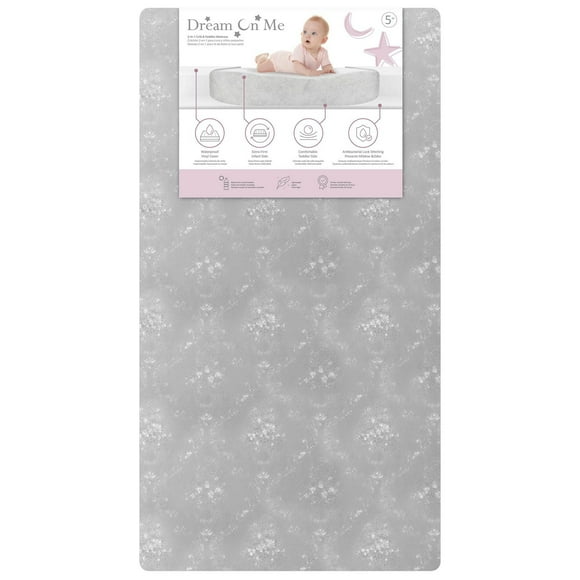 Dream On Me, Snooze Firm Standard Crib and Toddler Bed Mattress In Grey Embossed Cover