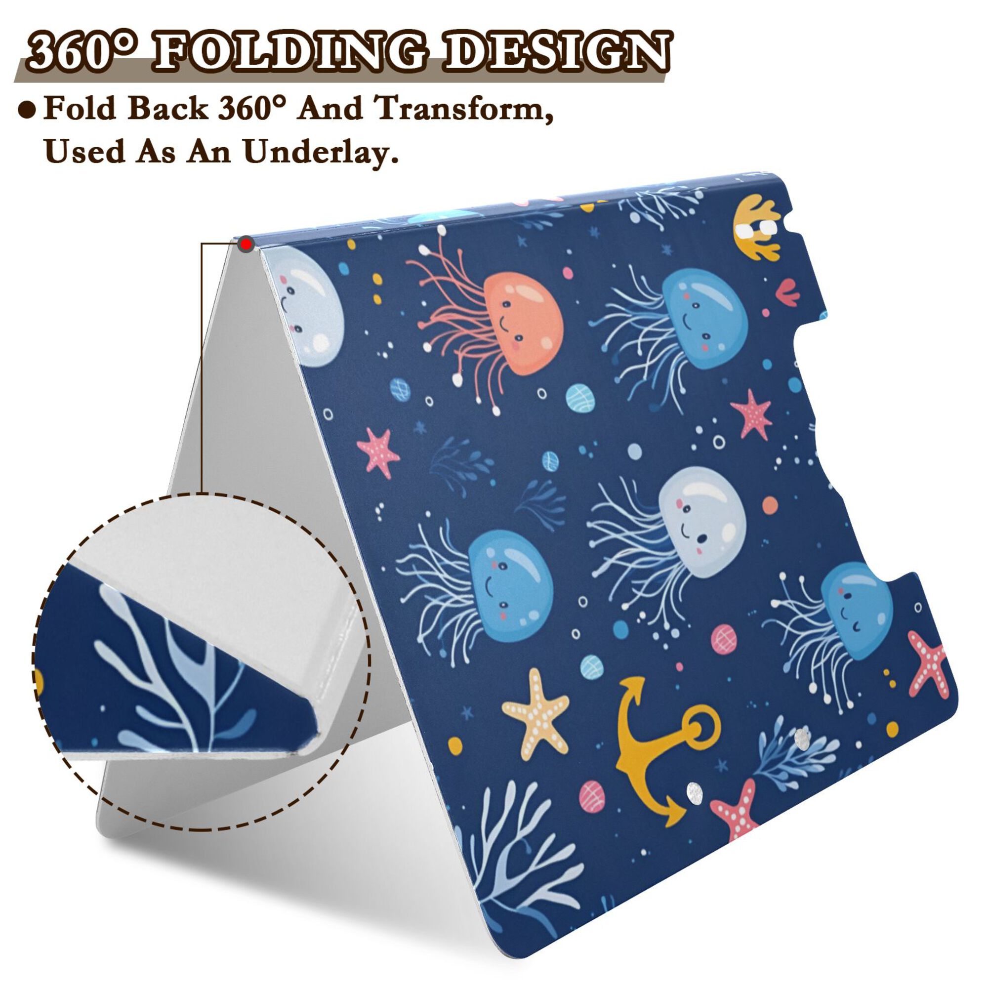 FORMRS A4 Clipboard Folder with Pen Holder Horizontal Foldable School Office Binder, Blue Jellyfish