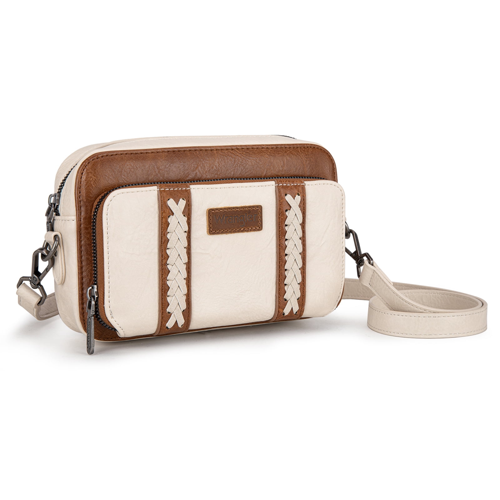 Wrangler Crossbody Bag for Women Vegan Leather Western Shoulder Purse Small Multi Pocket Crossbody Wallet Purse Crossover Bags with Adjustable Strap, Begie