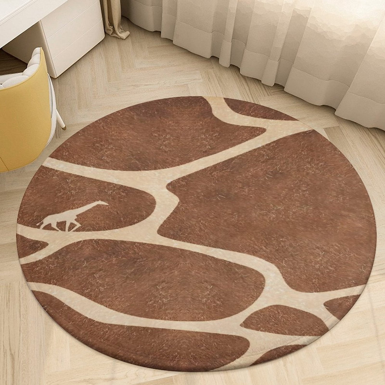 Giraffe Pattern (1) Round Area Rugs for Bedroom Living Room, 2FT Soft Comfy Indoor Circle Carpets, Carpet Home Decor Floor Mat