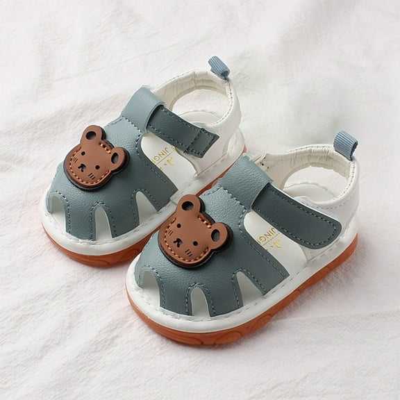 Delliss Summer Outdoor Shoes Baby Boys Girls Squeaky Little Bear Sandals Non-Slip Soft Rubber Sole Closed Toe Infant Sandals 0-2 Years