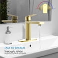 thumbnail image 2 of Brushed Gold Bathroom Single Hole Faucet, Brass Single Handle Modern Bathroom Sink Faucet with Pop-Up Drain Assembly and Fixed Panel - GS100BG, 2 of 6