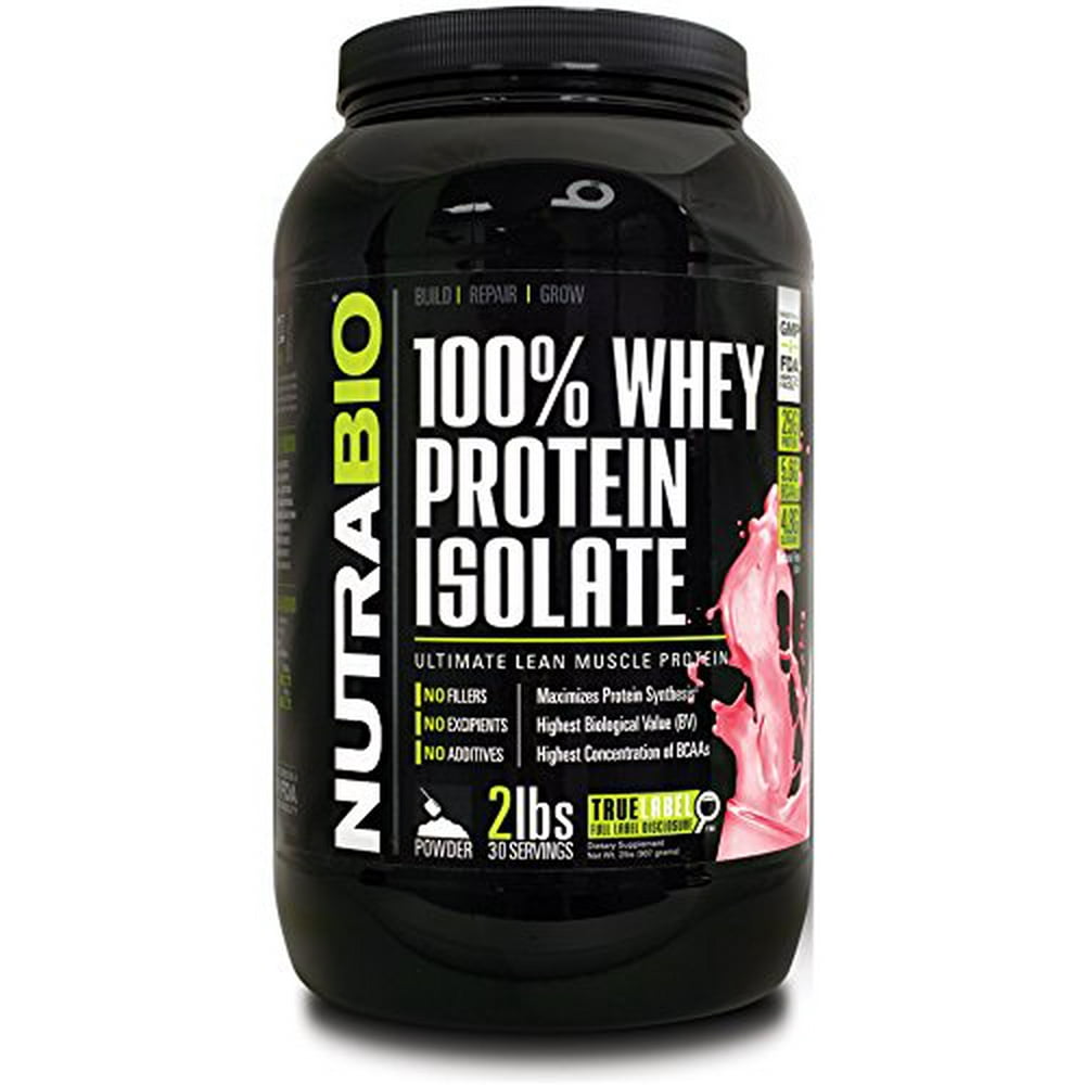 NutraBio 100 Whey Protein Isolate Wild Strawberry NO Soy, NO Whey
