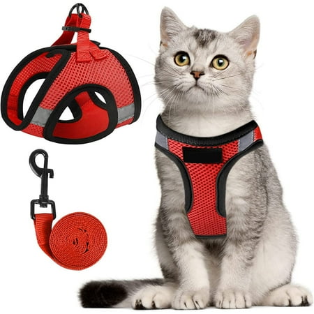 Cat Harness and Leash Set for Walking Escape Proof Adjustable Vest Harnesses for Cats  Easy Control Breathable Red + M