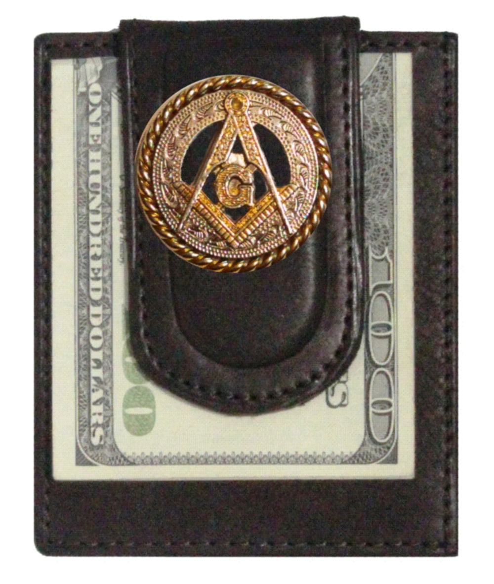 Masonic Brown Leather Bi-Fold Wallet Mason Embossed Square and Compasses 