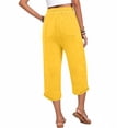 thumbnail image 6 of Wlynlyn Capri Pants for Women Casual Wide Leg Capris Solid Color Flowy Waisted Drawstring Summer Linen Pants with Pockets, 6 of 8