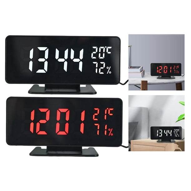 2x Auto 12 24 Horas LED Reloj digital Relojes electricos Funcion de repeticion Fecha Visualizacion Luz nocturna Decoracion Ornamento Decorativo para oficina Sala de estar Blanco y rojo Baoblaze Reloj ...