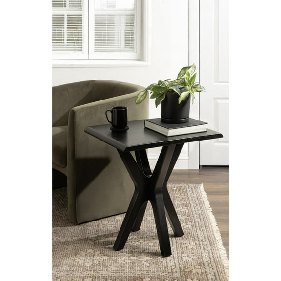 Kate and Laurel Yates Mid-Century Modern Wooden Rectangle Side Table, 22 x 18 x 25, Black, Transitional Rectangular End Table with Geometric X-Design for Use as Bedroom Black Night Stand