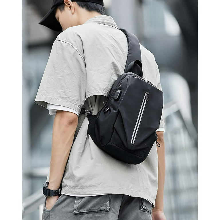 Gecter Small Black Sling Crossbody Backpack Shoulder Bag for Men Women, Lightweight One Strap Backpack Sling Bag Backpack for Hiking Walking Biking