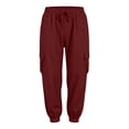 thumbnail image 4 of Ltctricy Cargo Pants for Women Drawstring Casual Jogger Pants Outdoor Elastic Waisted Hiking Pants with Pockets(Wine,Medium), 4 of 7
