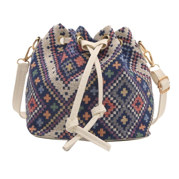 Giaone Women Canvas Shoulder Bag Ethnic Styles Bucket Bag Drawstring Crossbody Bag
