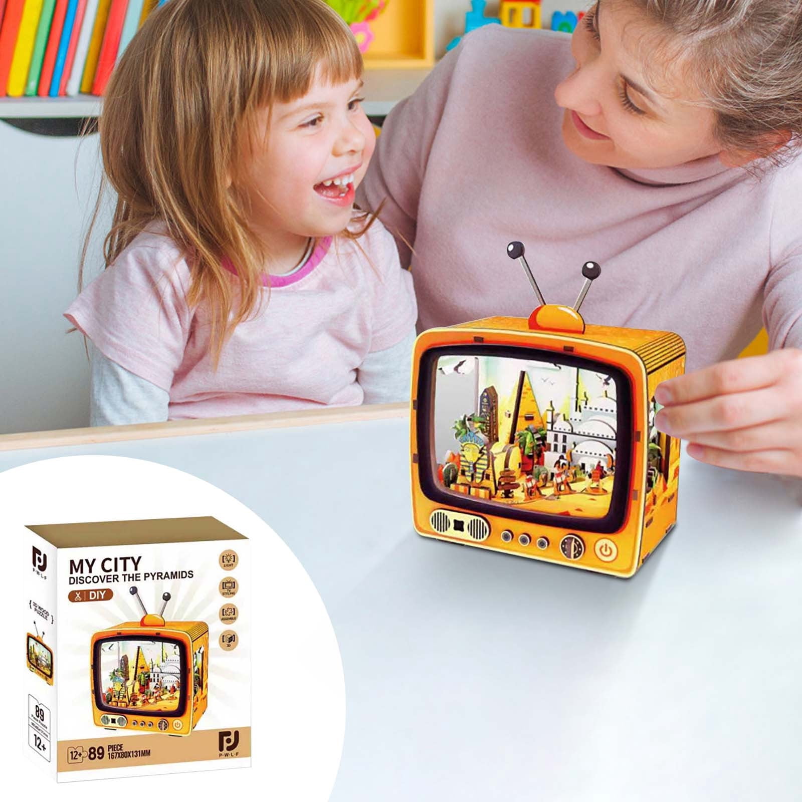 Yardvibe CityVision 3D Wooden Building Puzzle, TV-Shaped 3D Wooden