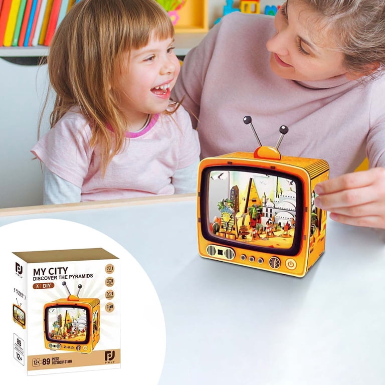 Yardvibe CityVision 3D Wooden Building Puzzle, TV-Shaped 3D Wooden