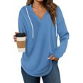 thumbnail image 2 of Timegard Hoodies for Women V Neck Drawstring Long Sleeve Pullover Fall Casual Loose Comfy Tops Blouse, 2 of 6