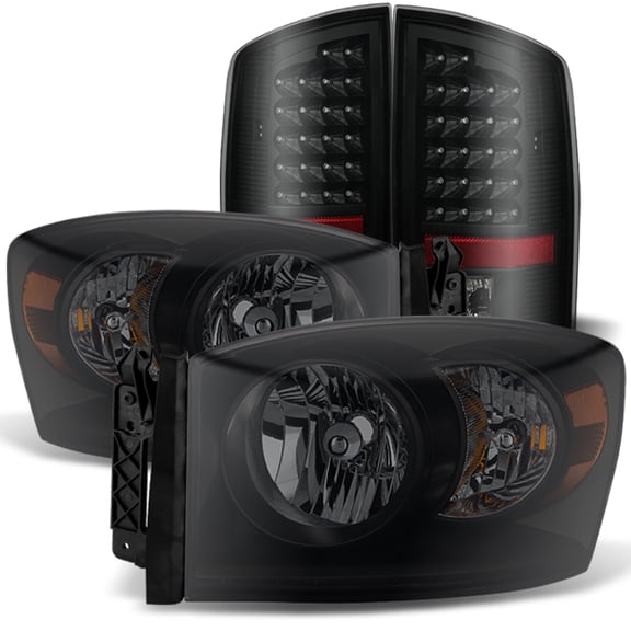 AKKON - For Dodge Ram Pickup Truck Black Smoke Headlights   Black Smoke LED Tail Lights Brake Lamps Replacement
