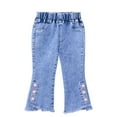 thumbnail image 2 of ITSAME Flared Jeans for Kids Girls, Elastic Waist with Pocket Slim Fit Casual Fashion Frayed Hem Denim Pants Light Blue 4-5T, 2 of 7
