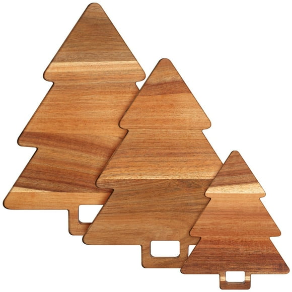 3 Pieces Christmas Kitchen Cutting Board Set with Handles Organic Acacia Kitchen Accessories Chopping Board Christmas Tree Shaped Charcuterie Board for Vegetables Fruit S