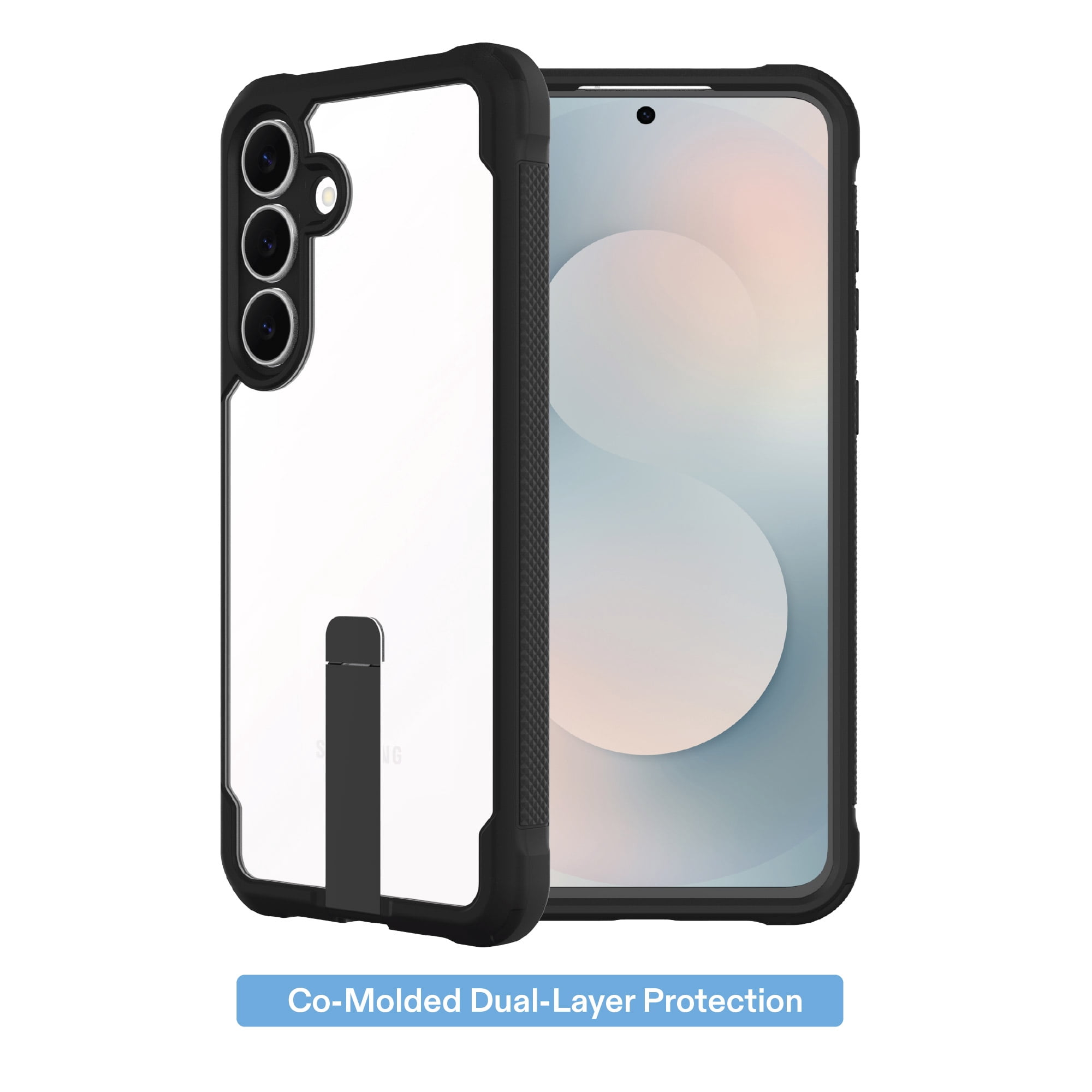 onn Dual-Layer Phone Case with Kickstand for Samsung Galaxy S25 FE - Black/Clear