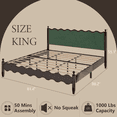 thumbnail image 6 of VIPLOV Wood King Bed Frame with Vintage Wave Headboard,Velvet Upholstered Bed Frame, Mattress Foundation, Easy Assembly, Green, 6 of 6