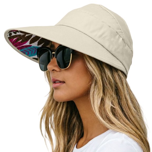 Women‘s Wide Brim Sun Hat, Lightweight Fabric Visor Cap with Extended Brim for Outdoor