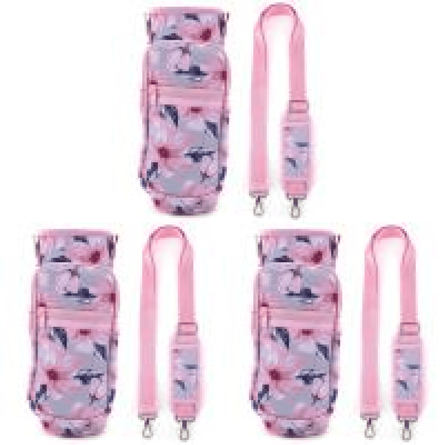 Funda Cartuchera Neopreno Con para Botella 1000ML Correa (flor) Rosa