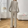 thumbnail image 6 of Long Sleeve Loungewear Sets for Women Knit Comfy Two Piece Cozy Soft Matching Sets Ribbed Pajama Suit New Two Piece Set for Women Casual Khaki XL, 6 of 7