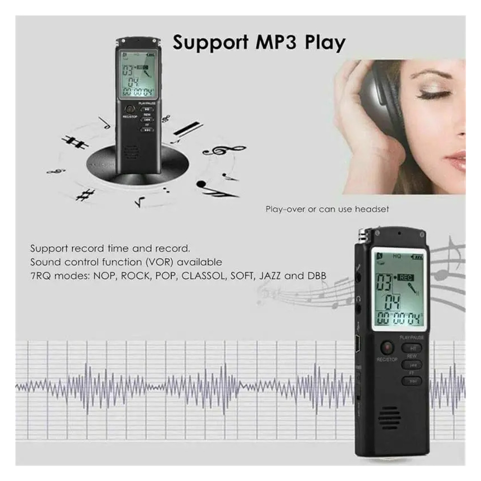 Voice Activated Recorder with Earphone & USB Charge Cable, Digital Voice Recorder with Playback ,Multi-Function