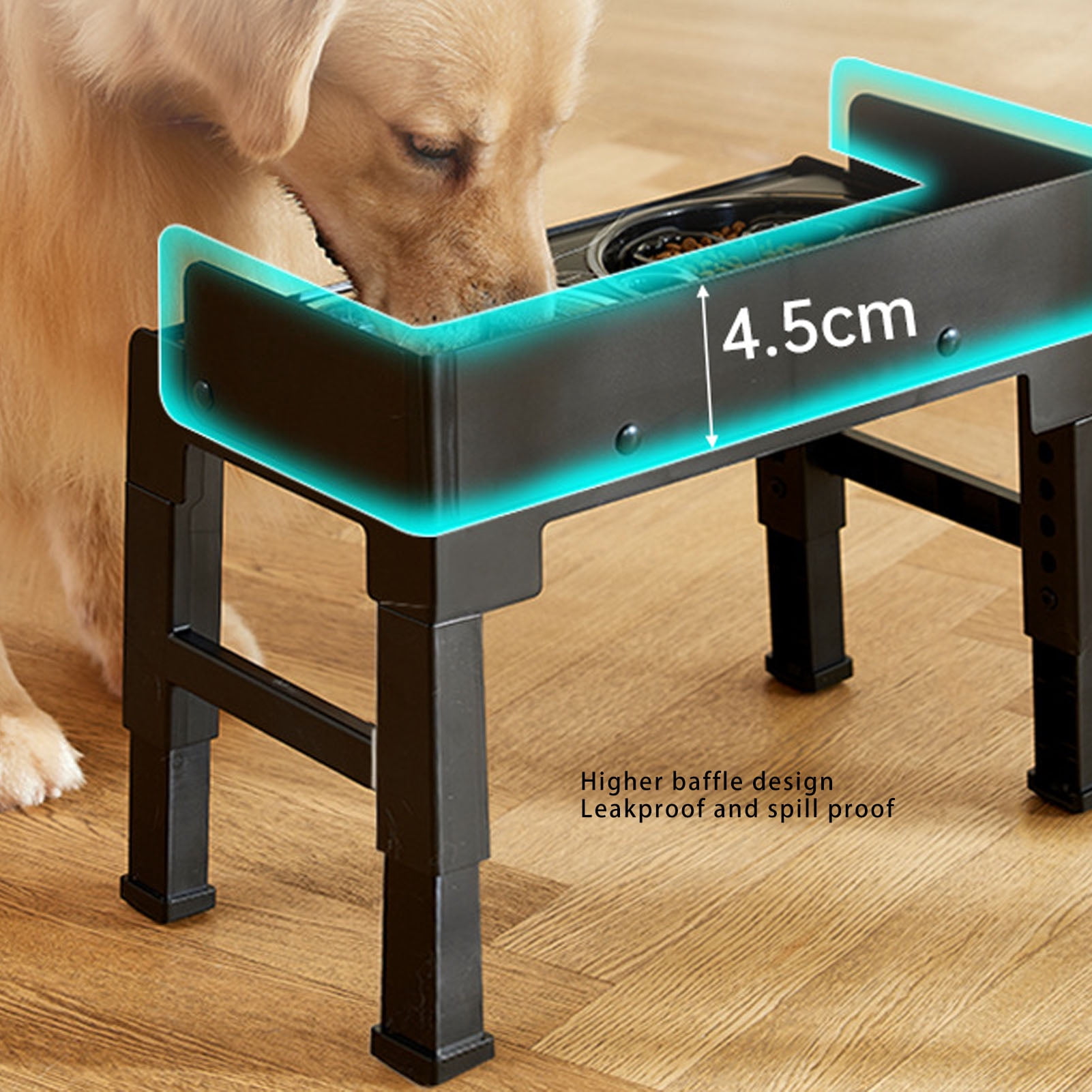Raised Dog Food Bowls, High Baffle Stable Base Dog Feeding Bowl Reduced Neck Pressure Adjustable  For Home