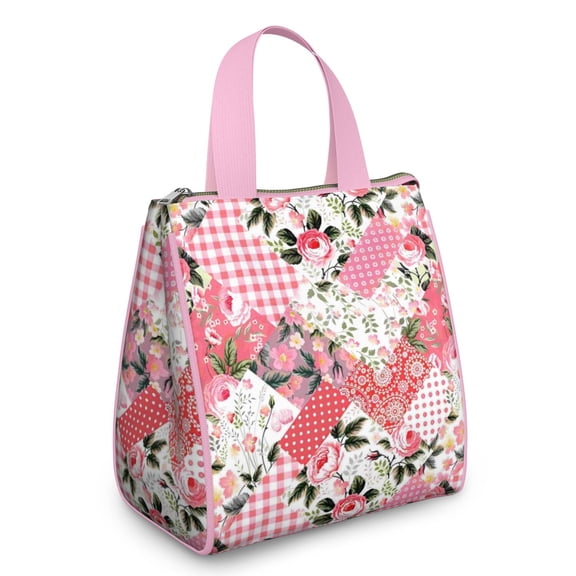 Pioneer Flower Floral Print Pattern Insulated Lunch Bag for Women & Adults,Large Portable Soft Cooler Lunch Bag,Thermal Food Storage Tote with Pearl Cotton,8.66L,8.75x5.75x9.5 Inch