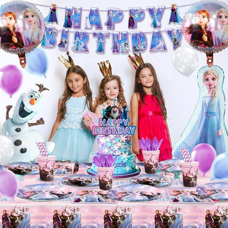 Frozen Birthday Party Supplies,184pcs Frozen Birthday Decorations&Tableware Set-Frozen Party Plates Cups Napkins Cake Toppers Tablecloth Balloons Banner etc Frozen Party Decorations for Girls Kids