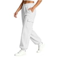 thumbnail image 4 of ZHYou No Boundarie Fleece Sweatpants for Women Casual Soft Stretch High Waist Cuffed Leg Loose Fall Winter Pants with Pockets,White,Size 2XL, 4 of 7