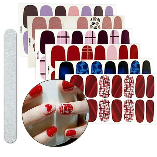 6 Sheets Full Nail Art Polish Stickers Strips Self Ashesive False Nail