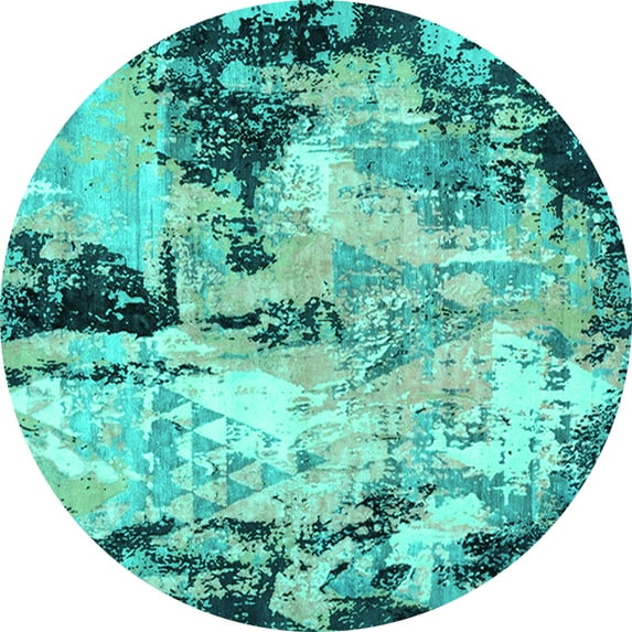 Ahgly Company Indoor Round Oriental Turquoise Blue Industrial Area Rugs, 7' Round