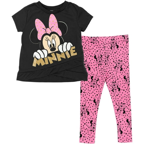 Disney Minnie Mouse Infant Baby Girls Crossover T-Shirt and Leggings Outfit Set Infant to Little Kid