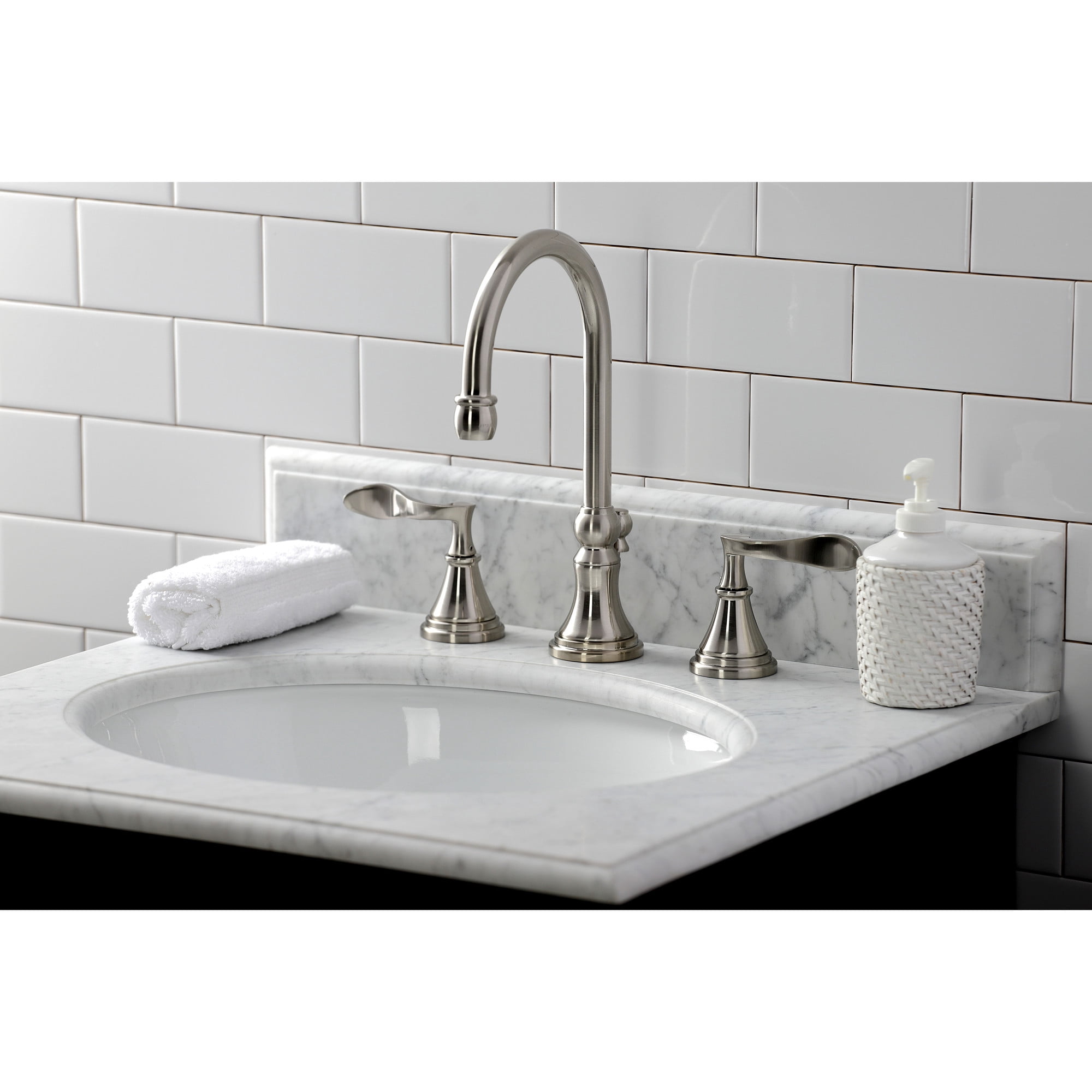 Kingston Brass KS2988CFL Century Widespread Bathroom Faucet with Brass Pop-Up, Brushed Nickel