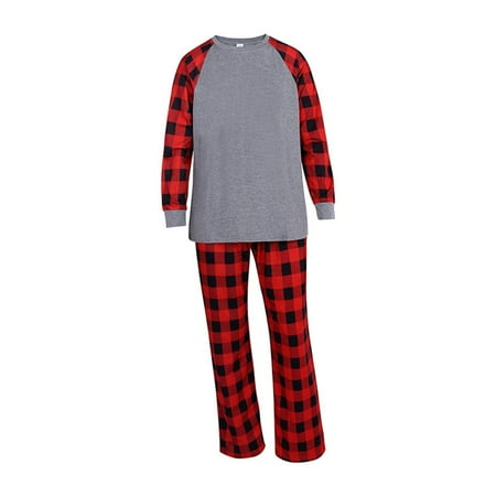 

Men Dad Merry Christmas Pajamas Long Sleeve Patchwork Blouse Tops Pajamas PJ s Plaid Pants Family Matching Sleepwear Outfit Set Clothes 2PCS