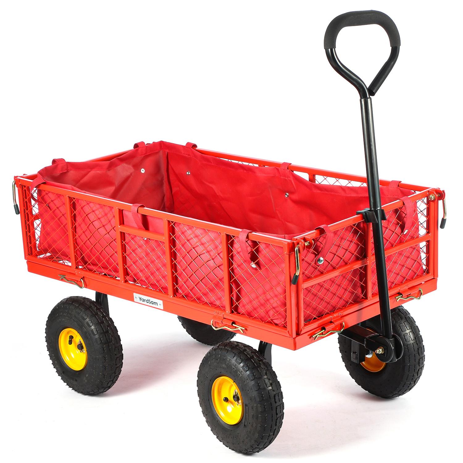 Heavy Duty Utility Garden Cart with Removable Sides and Long Handle in