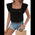 thumbnail image 2 of Top de Corta con Volantes y Cuello Cuadrado para Mujer, Color Negro, Talla S, 2 of 10