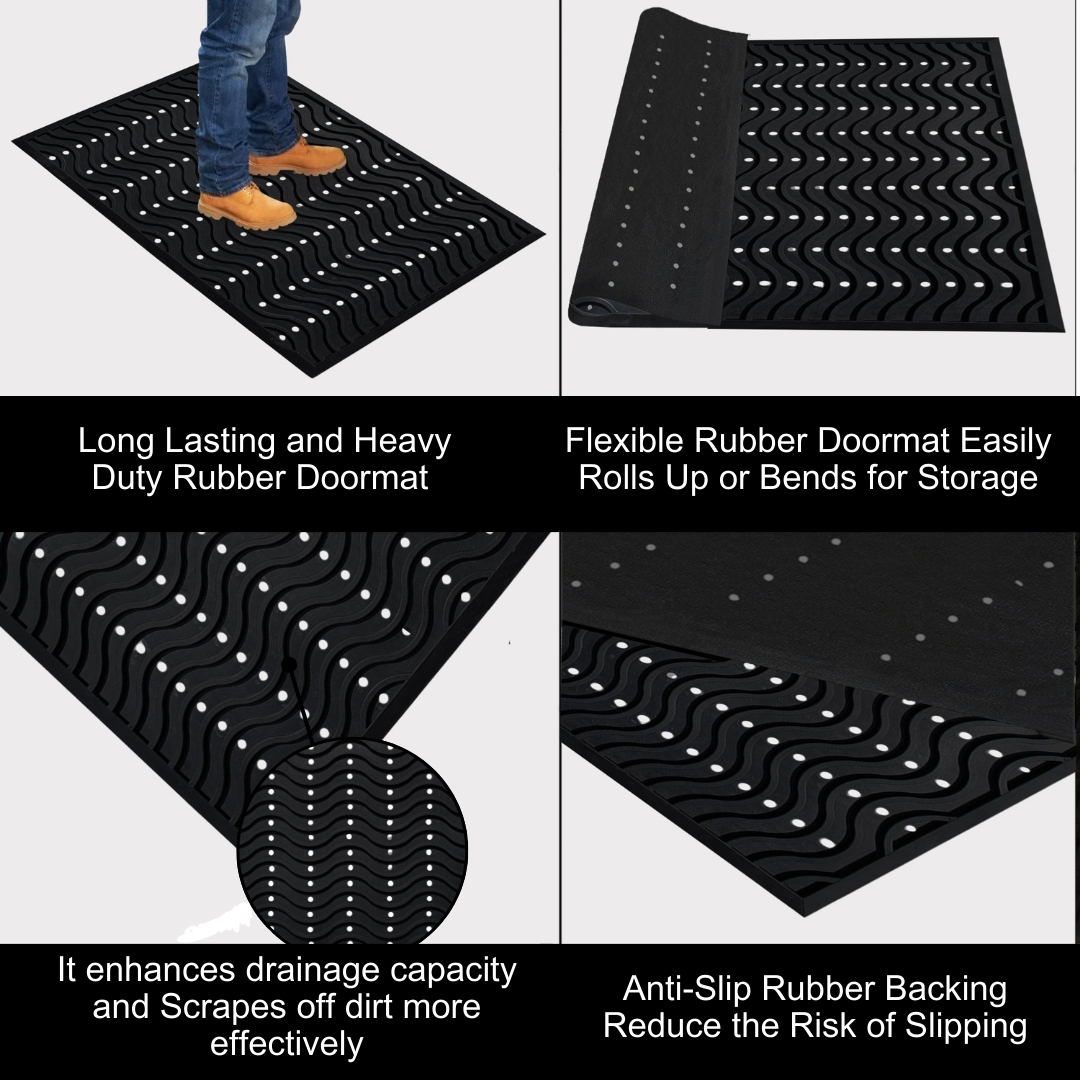 A1HC Natural Rubber Wavy Scraper Door Mat, 36"x60", Premium Non-Slip Entrance Mat for Home, Office, Retail & High-Traffic Areas