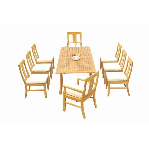 Teak Dining Set:8 Seater 9 Pc -94" Rectangle Table, 6 Armless and 2 Osborne Arm/ Captain Chairs Outdoor Patio Grade-A Teak Wood WholesaleTeak #WMDSOSb