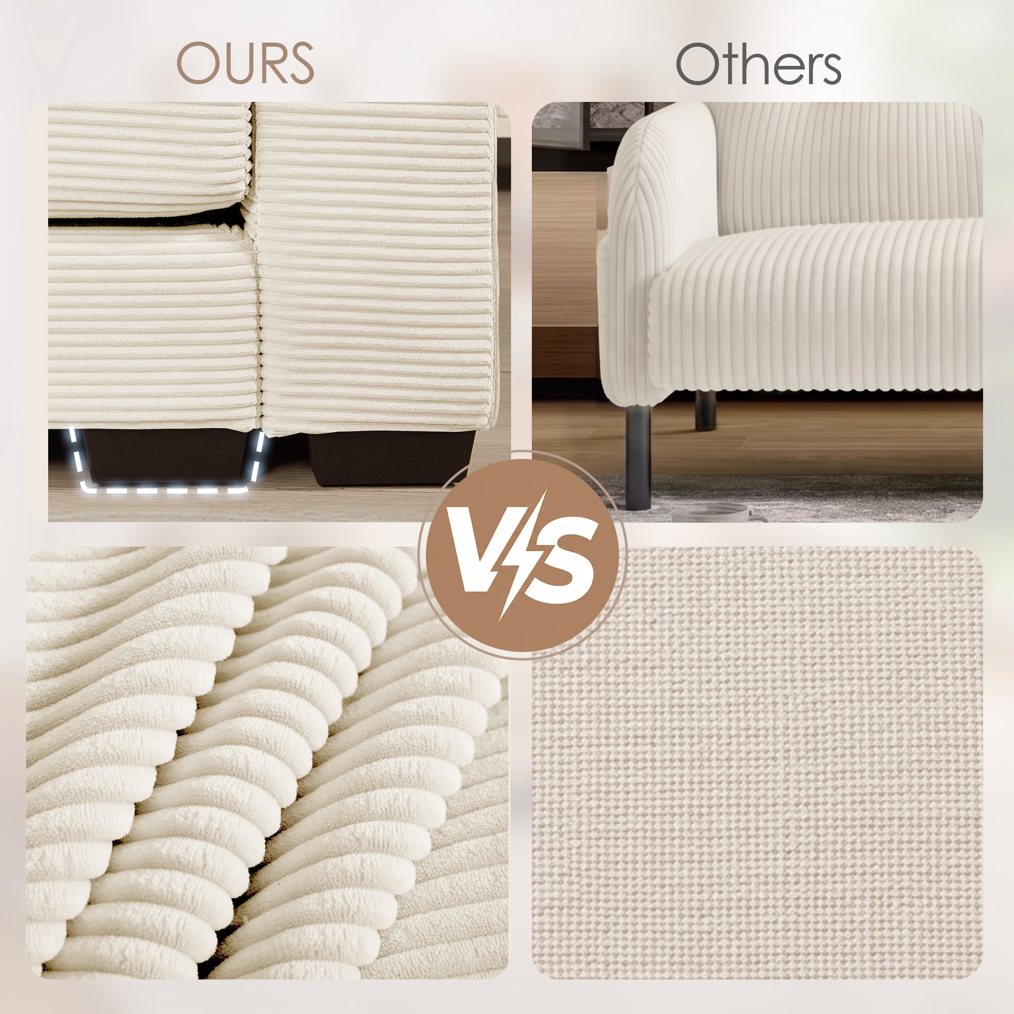 Anpport 92" Oversized Cloud Modular 2-Seater Beige Corduroy 2-Seater, Washable Removable Covers, Double-Layer Thick Cushions, Wide Armrest Small Apartment Sofa