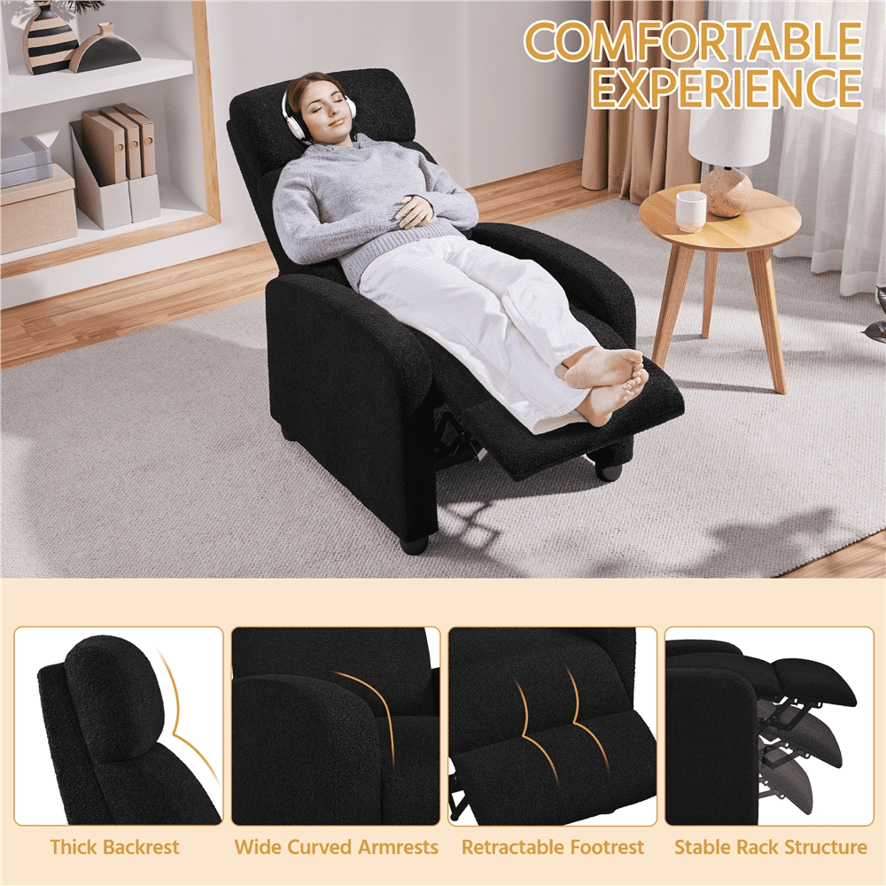 Renwick Adjustable Boucle Recliner Chair with Pocket Springs, Black