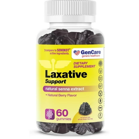 GenCare - Laxative Support Gummies with Natural Senna Extract (60 Gummies) - Gentle Overnight Relief of Occasional Constipation for Adults and Children 6 and Older - Non GMO Vegetable Laxative