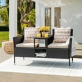 thumbnail image 6 of PINDEE Outdoor Patio Loveseat Modern Rattan 2-Seat Patio Conversation Set with Cushions & Built-in Coffee Table Porch Furniture for Garden Lawn Backyard (Beige), 6 of 6